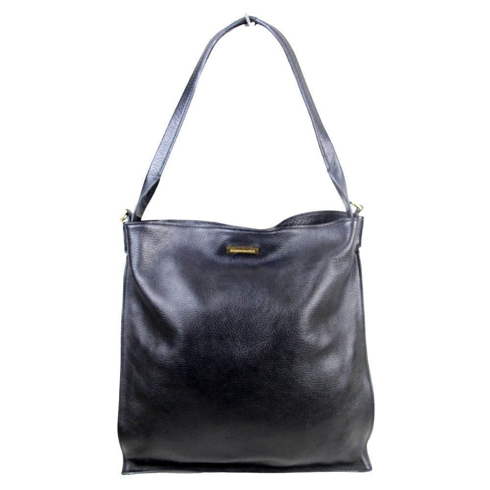 ROOMY BCBGMAXAZRIA BLACK GENUINE LEATHER TOTE SHOULDER BAG HANDBAG PURSE